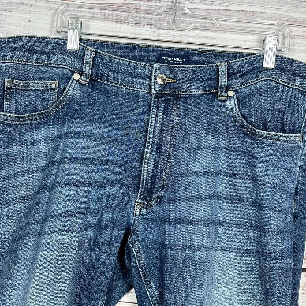 Peter Millar Crown Crafted Jeans 38x34 True Blue Wash Tailored Fit Stretch